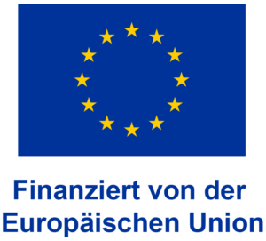 Die blaue Flagge der EU mit den gelben Sternen ist zu sehen; darunter steht: "Finanziert von der Europäischen Union".